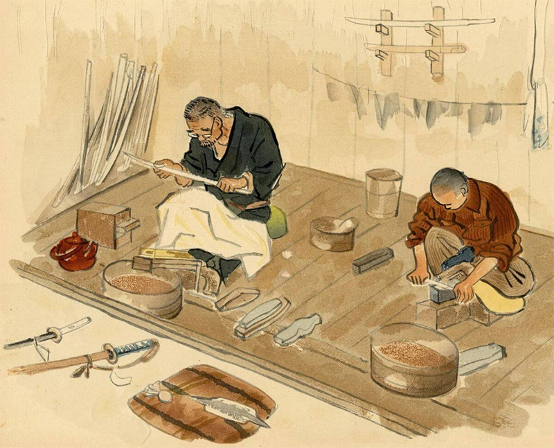 Traditional Japanese sword polishing by a togishi
