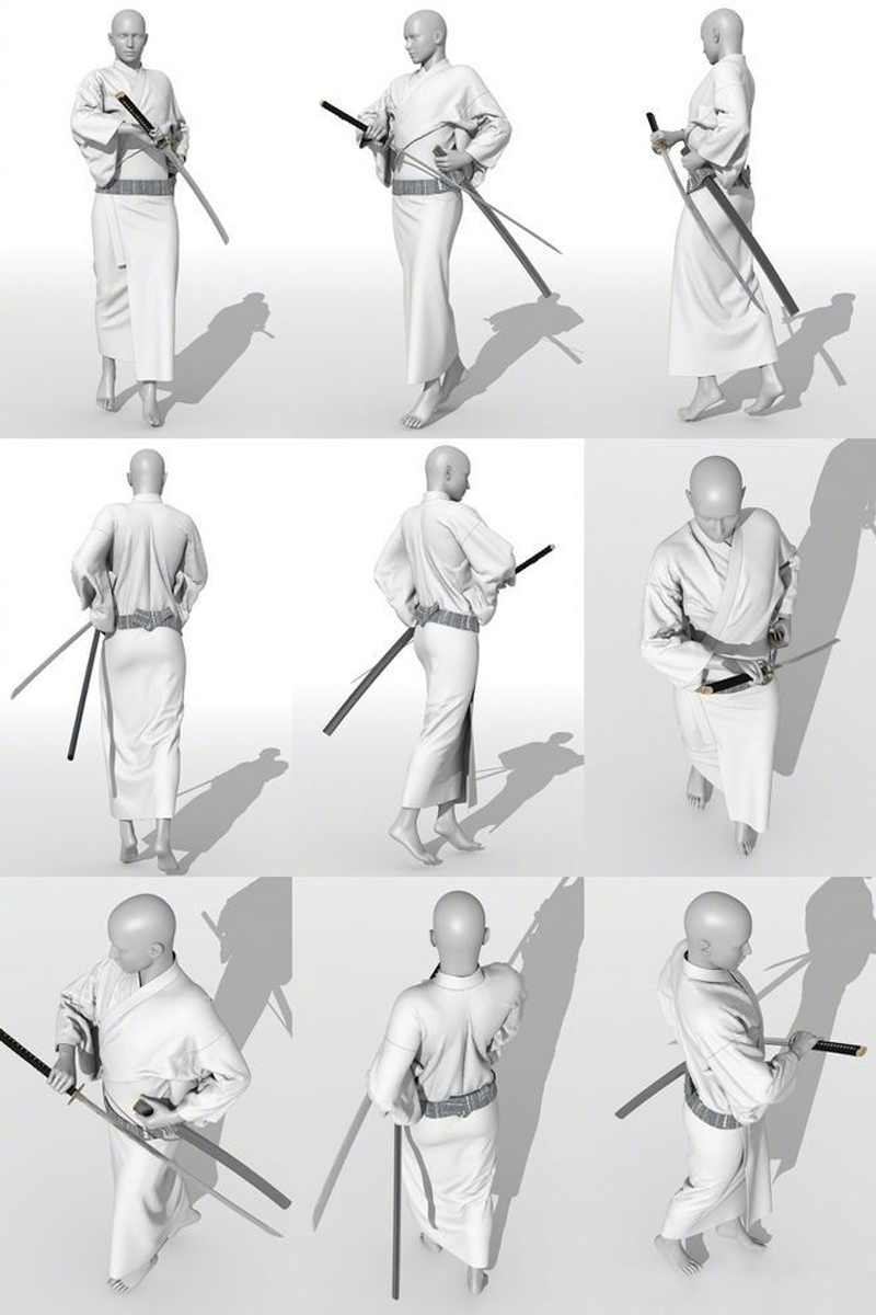 Japanese fighting actions with a samurai sword