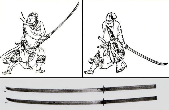 Qing Dynasty illustration showing a Chinese Zhanmadao saber Qing Dynasty illustration showing a Chinese Zhanmadao saber
