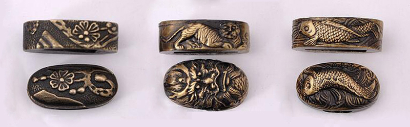 Fuchi collar fitting on a traditional Japanese katana handle