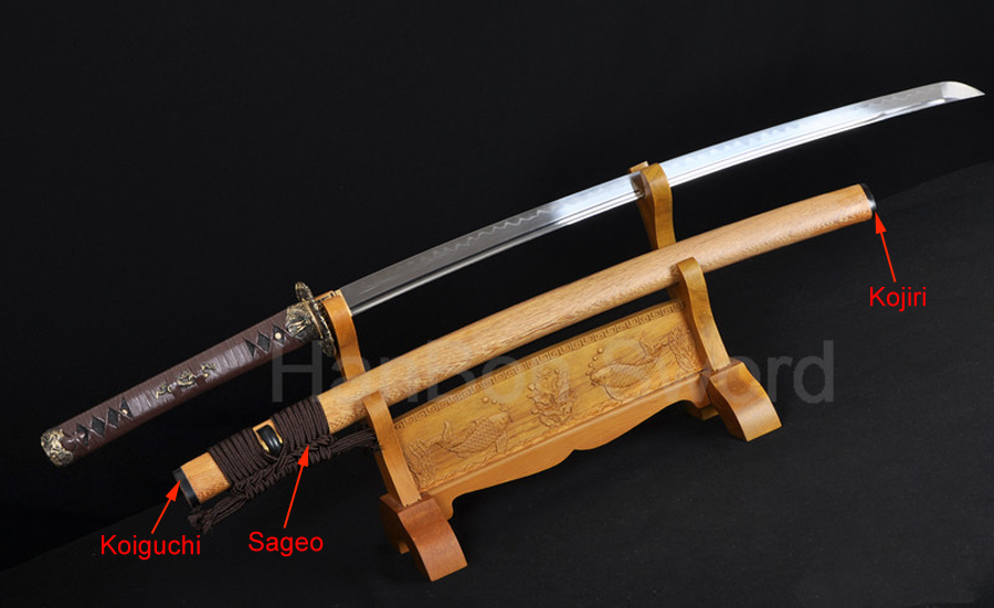 Traditional Japanese katana with a lacquered saya scabbard Traditional Japanese katana with a lacquered saya scabbard