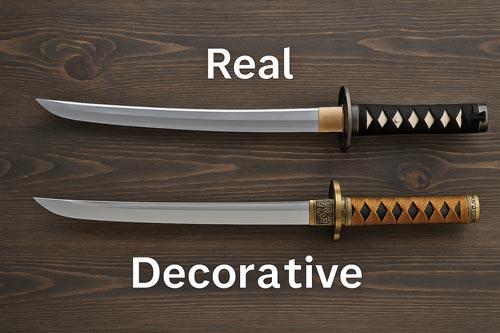 Comparison between decorative katana and functional Japanese sword Comparison between decorative katana and functional Japanese sword
