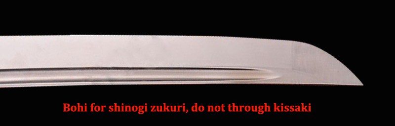 Japanese katana with Bo-Hi groove and hamon pattern on blade