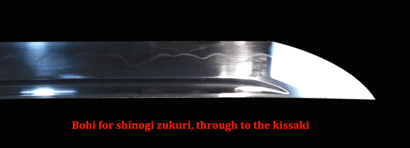 Diagram showing Bo-Hi groove location on Japanese katana blade