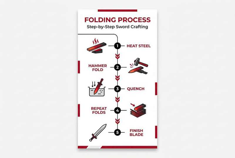 Step by step Damascus steel folding process from billet to blade