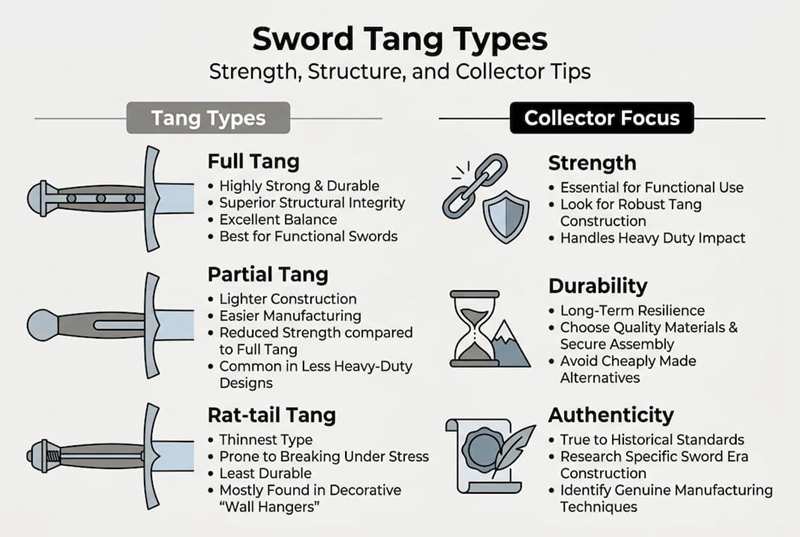 Comparison of full tang partial tang and rat tail tang sword construction Comparison of full tang partial tang and rat tail tang sword construction