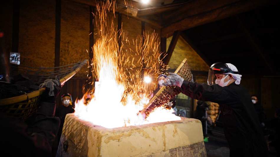 Traditional Japanese Tatara furnace producing Tamahagane steel