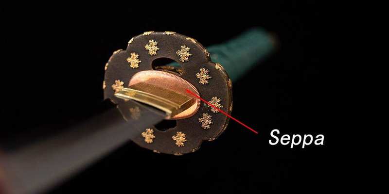 Japanese sword Seppa spacer installed with tsuba and katana fittings Japanese sword Seppa spacer installed with tsuba and katana fittings