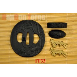 Japanese Samurai Sword Hollow Bamboo Theme Iron Tsuba Koshira