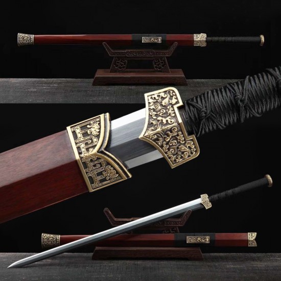 Xuanwu Han Jian Sword Chinese KungFu Folded Steel Blade Brass Mountings Rosewood Scabbard