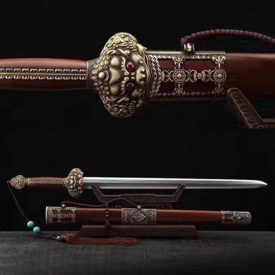 YongLe  Jian sword Chinese Handmade Damascus Folded Steel Blade Genuine Hamon