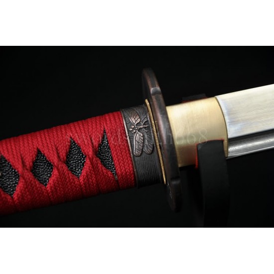 Dragonfly Koshirae Damascus Steel Oil Quenched Full Tang Blade Japanese KATANA Samurai Sword