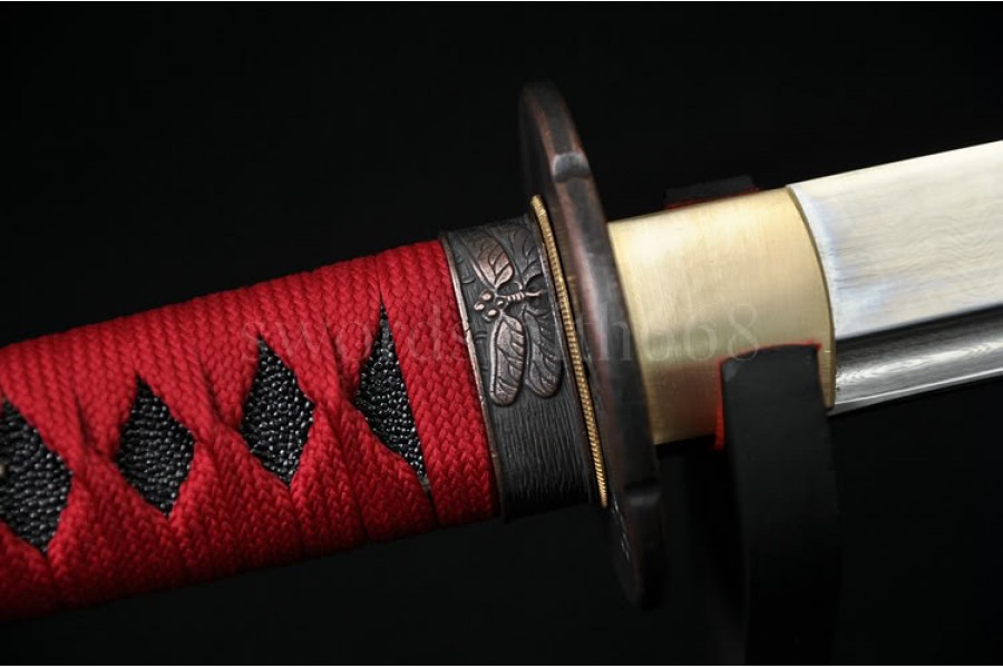 Dragonfly Koshirae Damascus Steel Oil Quenched Full Tang Blade Japanese