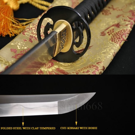 Fully Hand Forged Japanese Sword KATANA Damascus Steel Clay Tempered Full Tang Blade Iron Koshirae