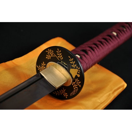 Hand Forged Black&Red Damascus Oil Quenched Full Tang Blade Iron Koshirae Japanese KATANA Samurai Sword