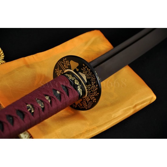 Hand Forged Black&Red Damascus Oil Quenched Full Tang Blade Iron Koshirae Japanese KATANA Samurai Sword