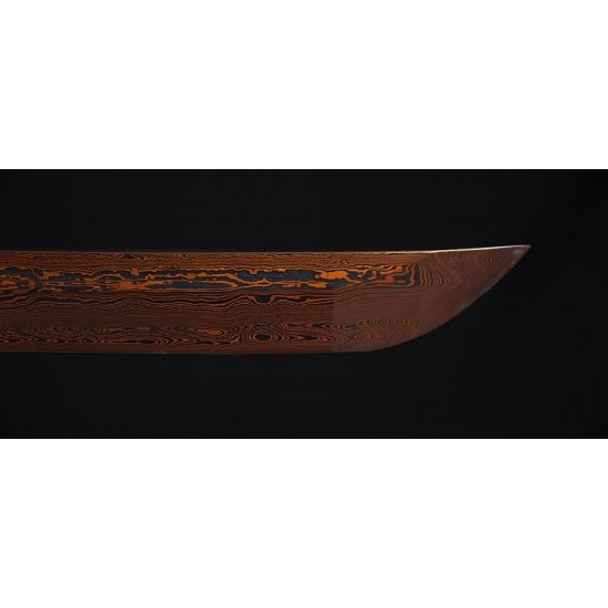 Hand Forged Black&Red Damascus Oil Quenched Full Tang Blade Iron Koshirae Japanese KATANA Samurai Sword