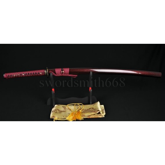 Hand Forged Black&Red Damascus Oil Quenched Full Tang Blade Iron Koshirae Japanese KATANA Samurai Sword