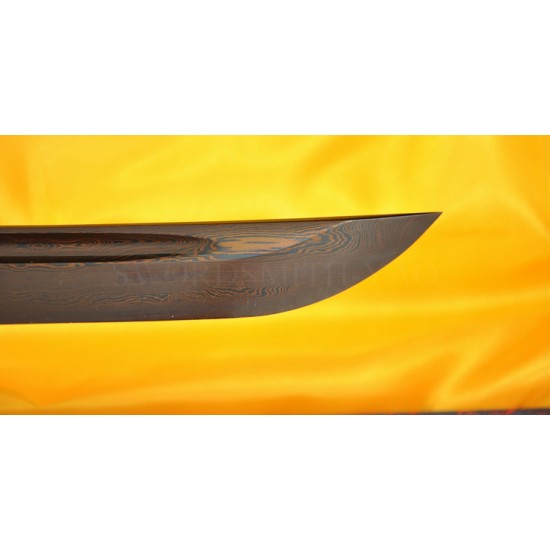 Hand Forged Black&Red Oil Quenched Damascus Full Tang Blade Iron Koshirae Japanese KATANA Sword