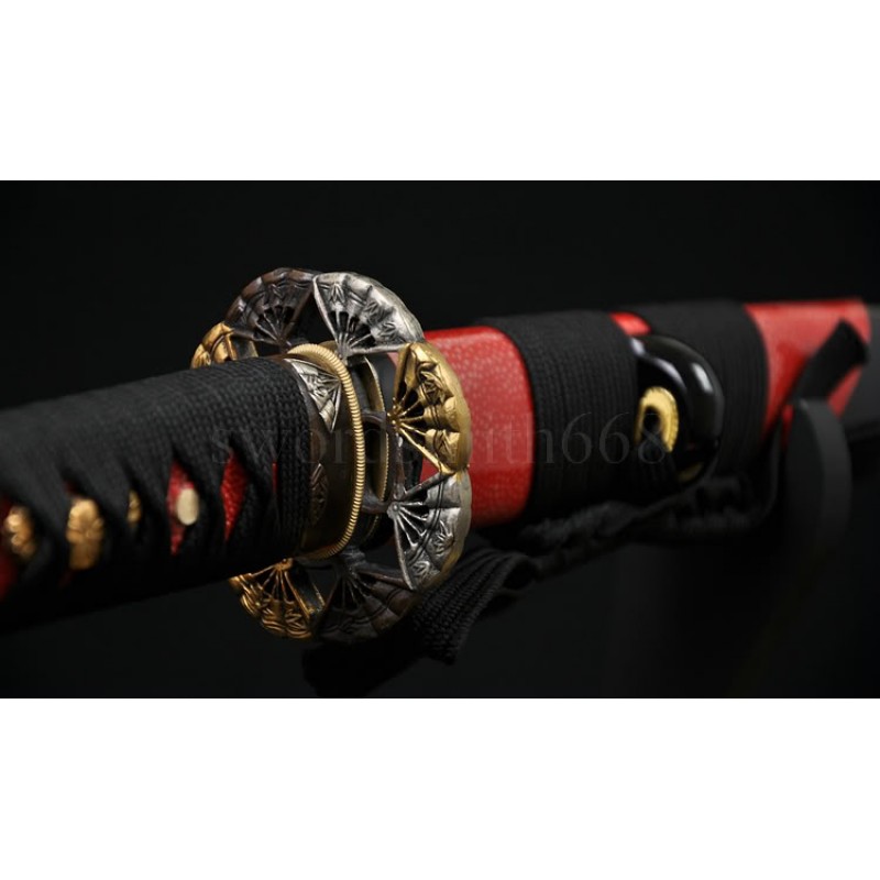 Fully Hand Forged Damascus Steel Clay Tempered Full Tang Blade Brass Koshiare Japanese Samurai Sword