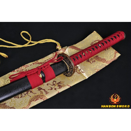 Fully Hand Forged Damascus Steel Clay Tempered Blade Wave Koshirae Japanese Samurai Sword