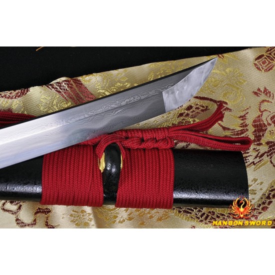 Fully Hand Forged Damascus Steel Clay Tempered Blade Wave Koshirae Japanese Samurai Sword