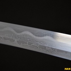 Fully Hand Forged Damascus Steel Clay Tempered Blade Wave Koshirae Japanese Samurai Sword