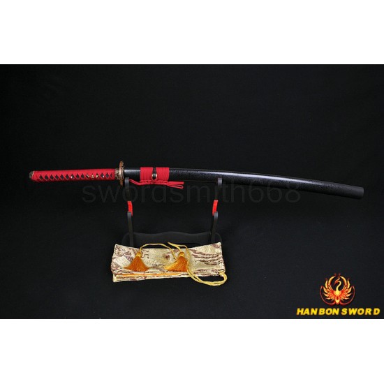 Fully Hand Forged Damascus Steel Clay Tempered Blade Wave Koshirae Japanese Samurai Sword