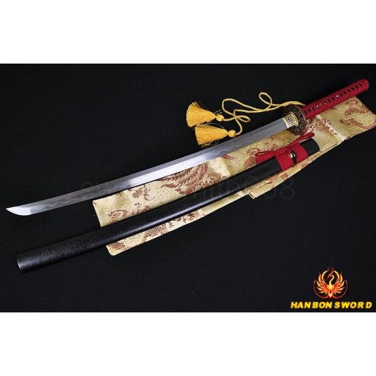 Fully Hand Forged Damascus Steel Clay Tempered Blade Wave Koshirae Japanese Samurai Sword