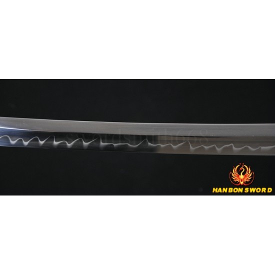 Green Tsuka-ito Japanese Samurai Sword KATANA Unokubi-Zukuri Full Tang Clay tempered Blade