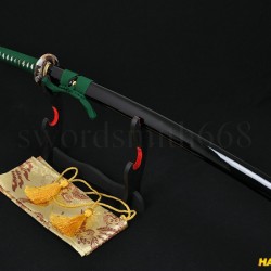 Green Tsuka-ito Japanese Samurai Sword KATANA Unokubi-Zukuri Full Tang Clay tempered Blade