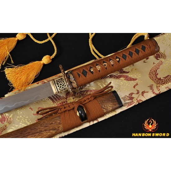 Fully Hand Forged Damascus Steel Clay Tempered Blade Dragon Koshirae Japanese Samurai Sword Wakizashi