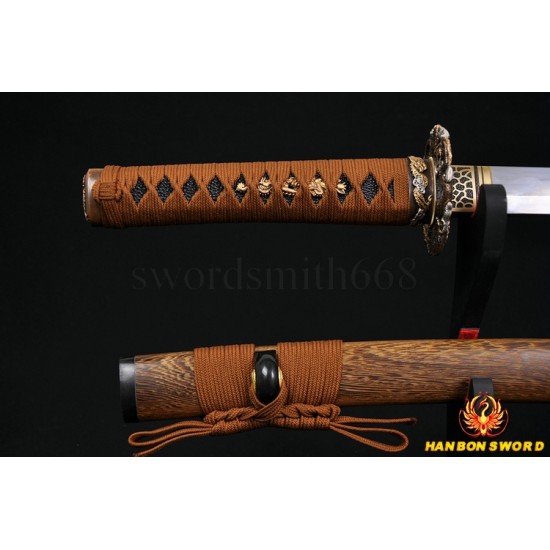 Fully Hand Forged Damascus Steel Clay Tempered Blade Dragon Koshirae Japanese Samurai Sword Wakizashi