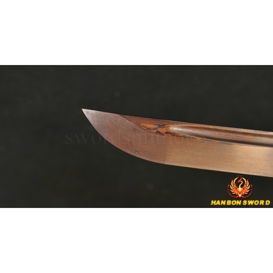 Hand Forged Black&Red Oil Quenched Damascus Oil Quenched Full Tang Blade Japanese Ninja Sword 
