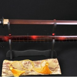 Hand Forged Black&Red Oil Quenched Damascus Oil Quenched Full Tang Blade Japanese Ninja Sword 