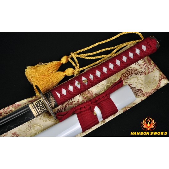 Japanese Samurai Sword Unokubi-Zukuri Full Tang Clay tempered Blade