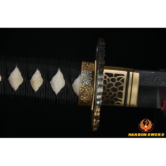 Fully Hand Forged Damascus Steel Clay Tempered Full Tang Blade Japanese Samurai Sword