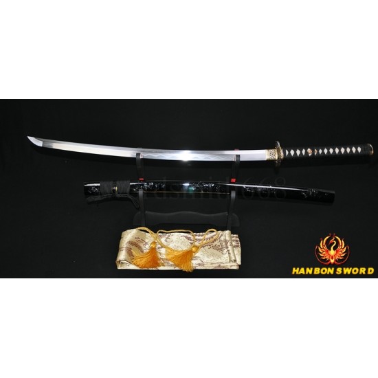 Fully Hand Forged Damascus Steel Clay Tempered Full Tang Blade Japanese Samurai Sword