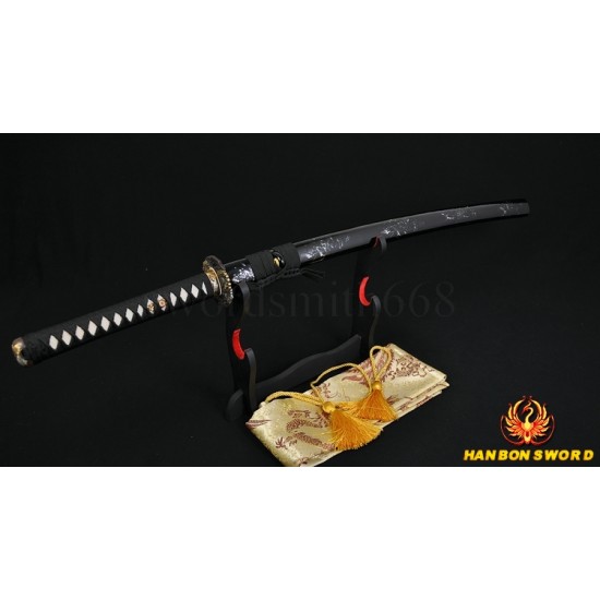 Fully Hand Forged Damascus Steel Clay Tempered Full Tang Blade Japanese Samurai Sword