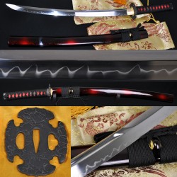 1095 high carbon steel Japanese Samurai Sword Wakizashi Unokubi-Zukuri Full Tang Clay tempered Blade