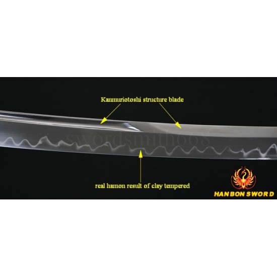 1095 high carbon steel Japanese Samurai Sword Wakizashi Unokubi-Zukuri Full Tang Clay tempered Blade