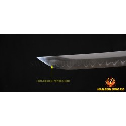 1095 high carbon steel Japanese Samurai Sword Wakizashi Unokubi-Zukuri Full Tang Clay tempered Blade