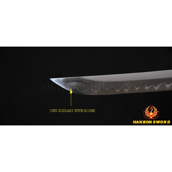 1095 high carbon steel Japanese Samurai Sword Wakizashi Unokubi-Zukuri Full Tang Clay tempered Blade