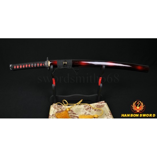 1095 high carbon steel Japanese Samurai Sword Wakizashi Unokubi-Zukuri Full Tang Clay tempered Blade