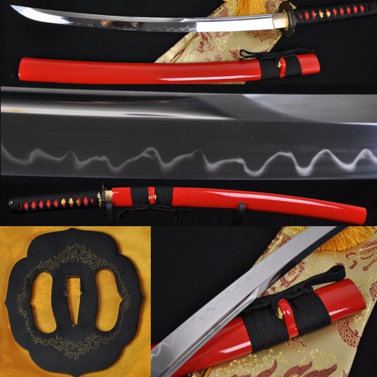 Japanese Samurai Sword Wakizashi Sword Unokubi-Zukuri Full Tang Clay tempered Blade