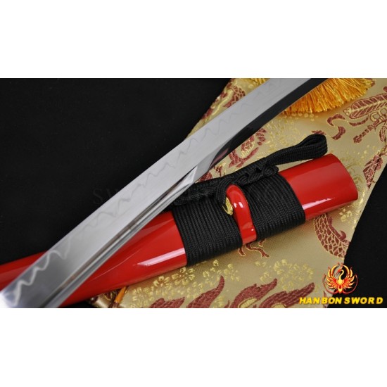 Japanese Samurai Sword Wakizashi Sword Unokubi-Zukuri Full Tang Clay tempered Blade