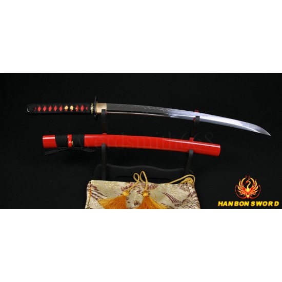 Japanese Samurai Sword Wakizashi Sword Unokubi-Zukuri Full Tang Clay tempered Blade