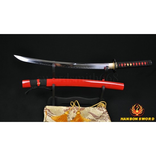 Japanese Samurai Sword Wakizashi Sword Unokubi-Zukuri Full Tang Clay tempered Blade