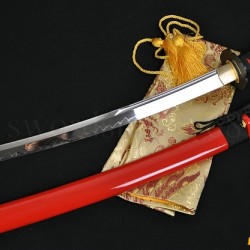 Japanese Samurai Sword Wakizashi Sword Unokubi-Zukuri Full Tang Clay tempered Blade