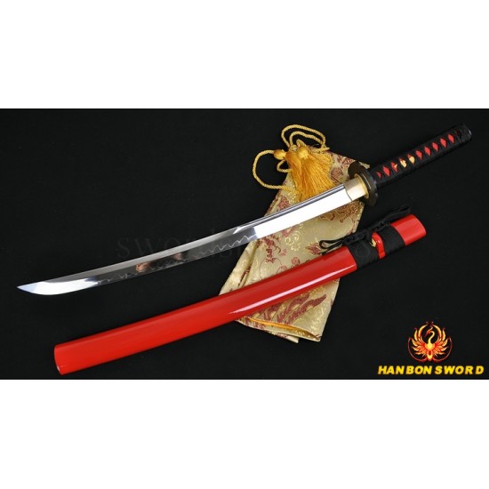 Japanese Samurai Sword Wakizashi Sword Unokubi-Zukuri Full Tang Clay tempered Blade